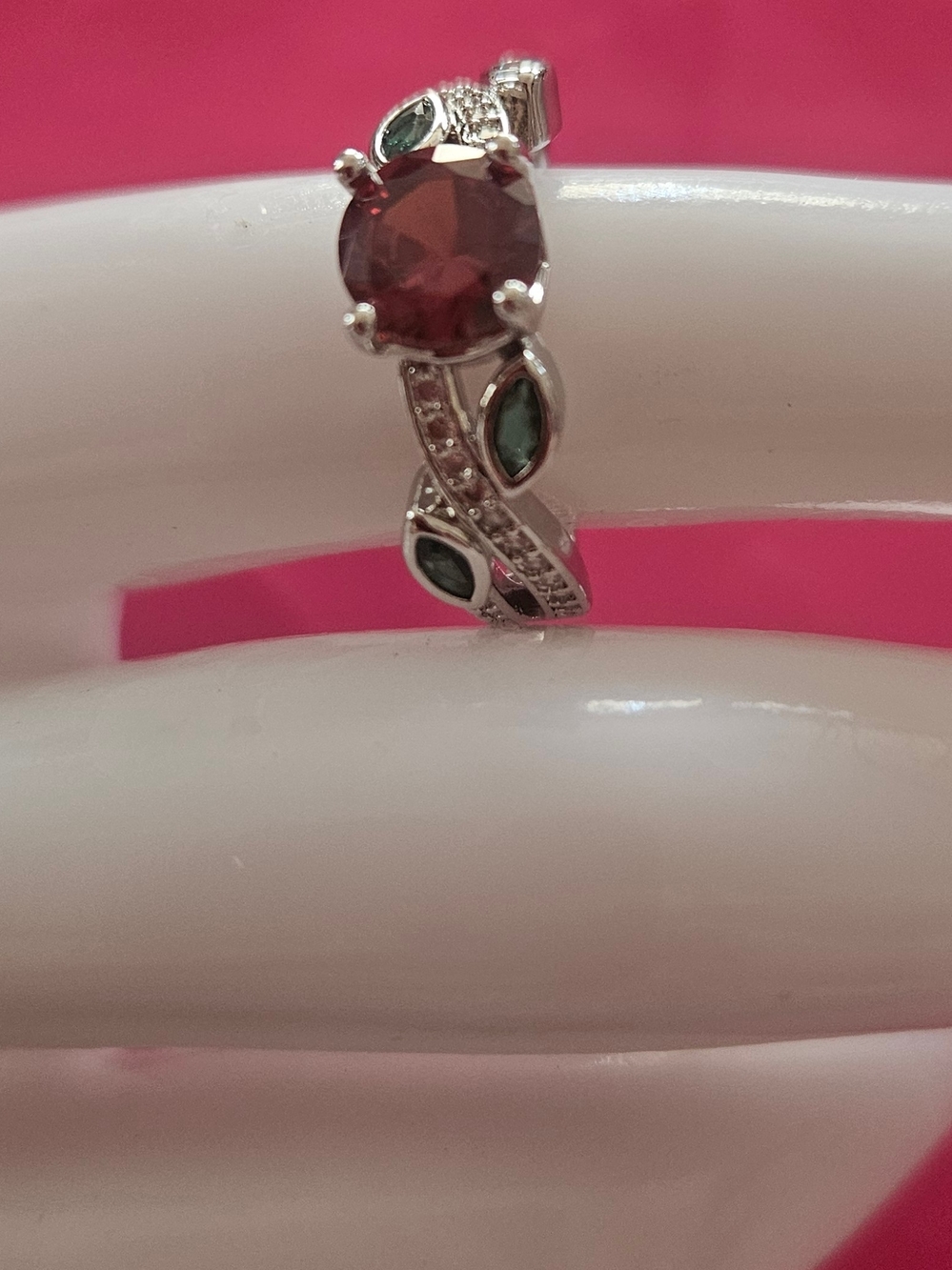 Red Center and Green Accent Stones Ring